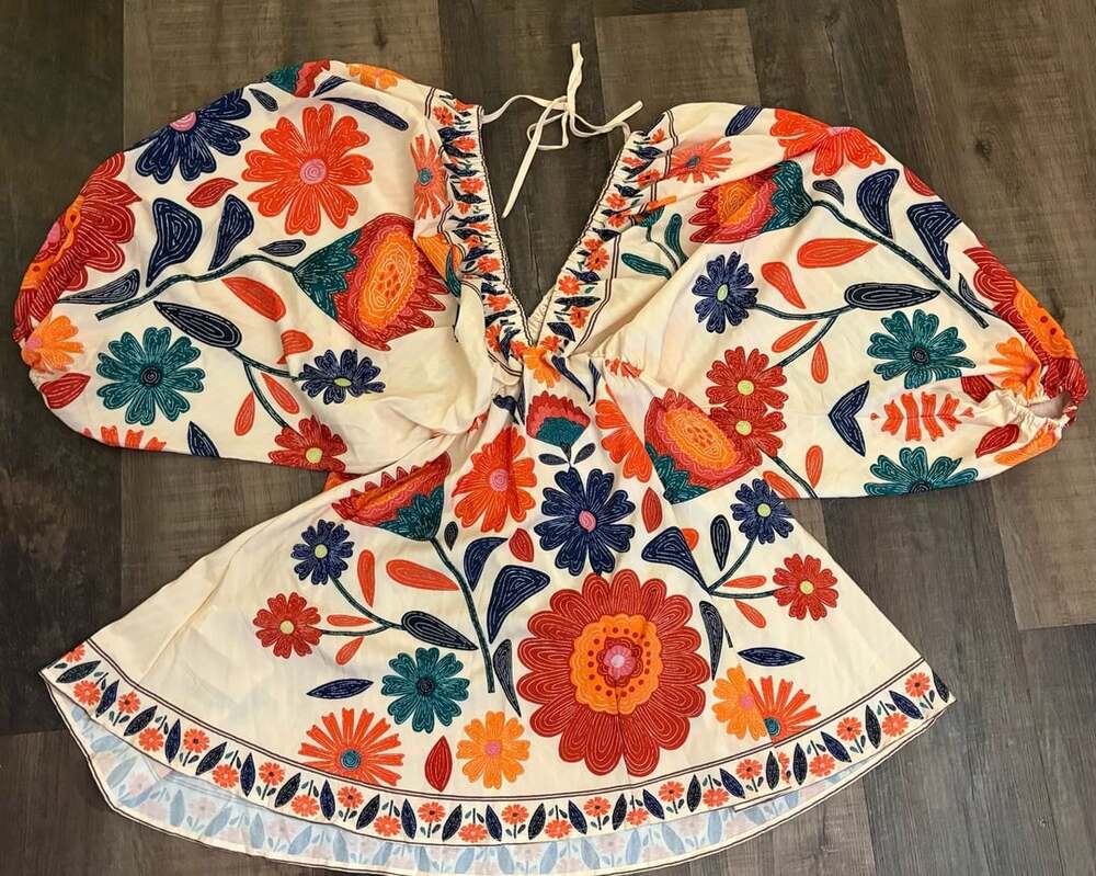 Floral Print V-Neck Mini Dress Size M